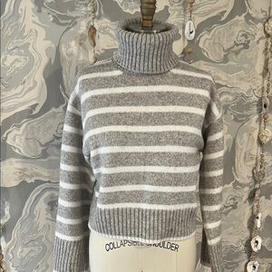 Gray Striped Turtleneck Sweater